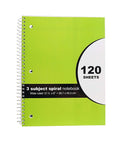 4 Pcs Three Leaf 3 Subjects Spiral Notebook (10.5' x 8')  College Ruled 120 Sheets Random Colors  (Blue, Black, Pink and Green) - 4 Pack