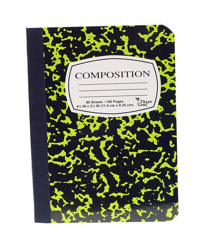 3 Pcs Three Leaf Mini Composition Notebook 4 1⁄2 x 7 1⁄4  College Ruled 100 Sheets Random Color  Red, Green, Yellow, Blue, Black) - 6 Pack