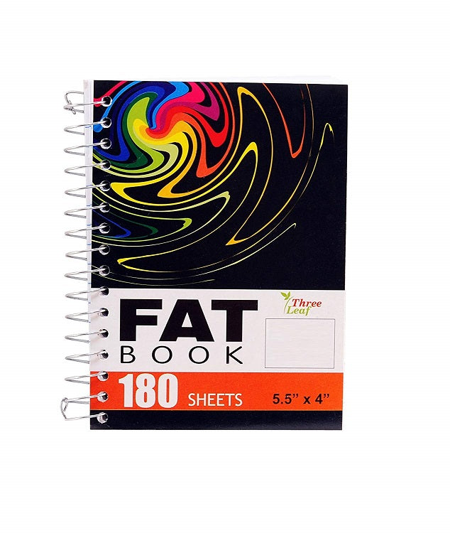 4 Pcs Three Leaf Spiral Fat Book Notebook 5.5” x 4” College Ruled 180 Sheets Random Design 4 Pack