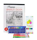 40 Sheets Three Leaf Sketch Book Premium Sketchbook 9”x12” + 8 Neon Gel Pens + 12 Colored Pencils + 18 Oil Pastels- 1 Set