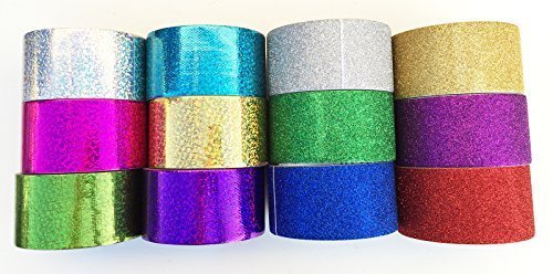 12 Rolls Bazic Sparkle Glitter Duct Tapes Set (1.88" x 15') 12 Colors Holographic Style Self-adhesive - 12 Pack