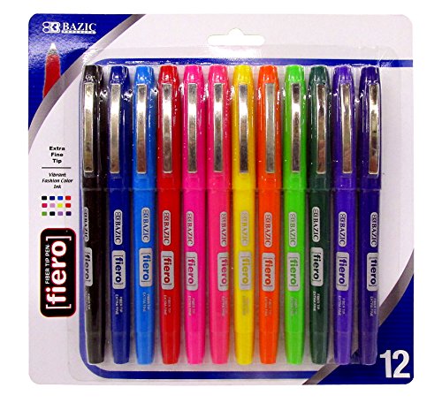 12 Pcs Bazic Fierro Fiber Tip Pen Multicolor - 1 pack