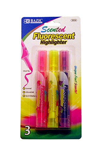 3 Pcs Bazic Fluorescent Highlighter Fruit Scented (pink, yellow, purple) - 1 Pack