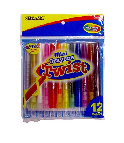 12 Sticks Bazic Mini Twist Crayons Assorted Vibrant Colors 1 Pack