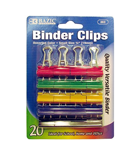 20 Pcs Bazic Binder Clip Small Size 3-4" (19mm) Assorted Color - 1 Pack
