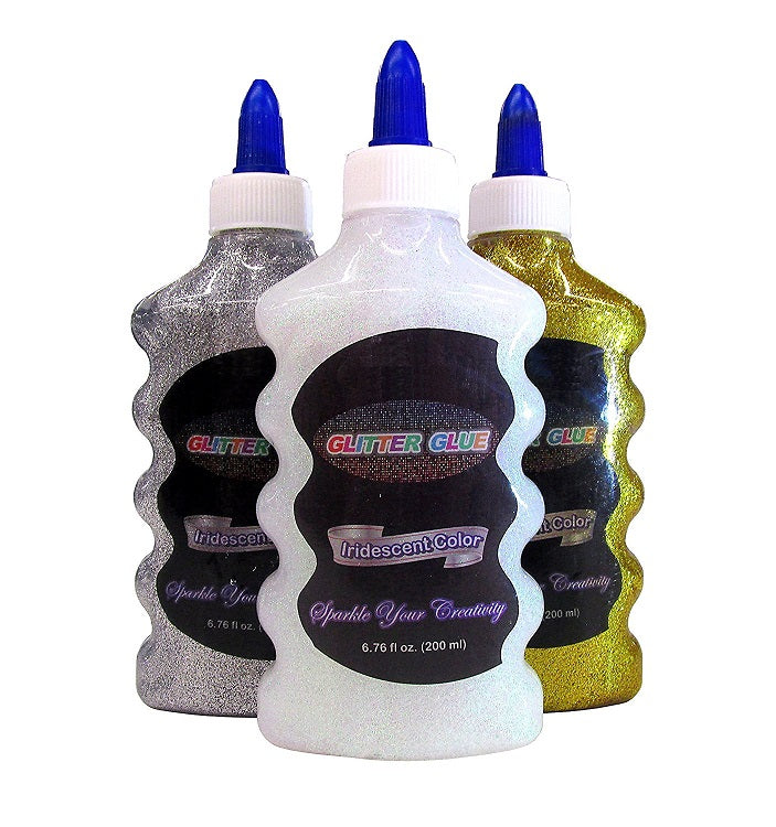 3 Bottles Bazic Glitter Glue Set 200 ML Iridescent Metallic Colors (Gold, Silver, and Pearl) 1 Pack