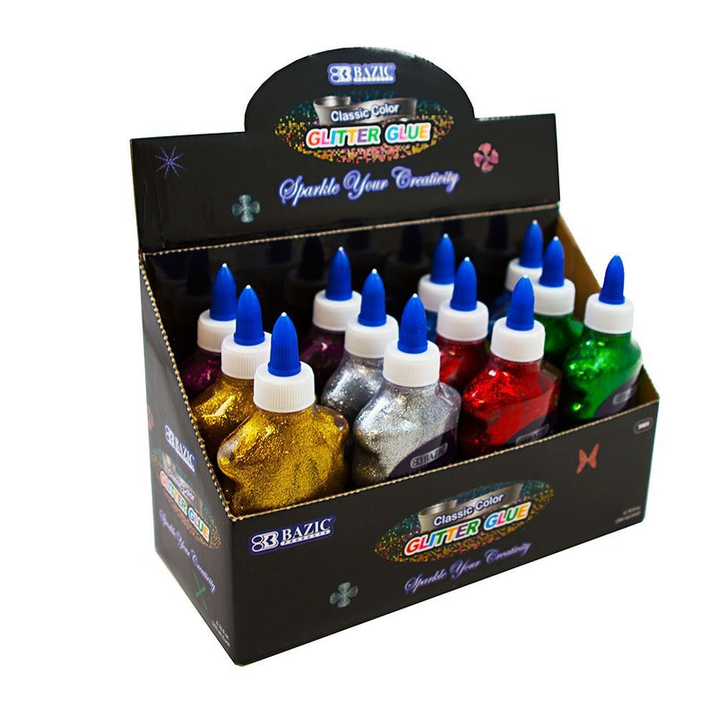12 Bottles Bazic Glitter Glue Set 200 ML Assorted Classic Colors 1 Pack