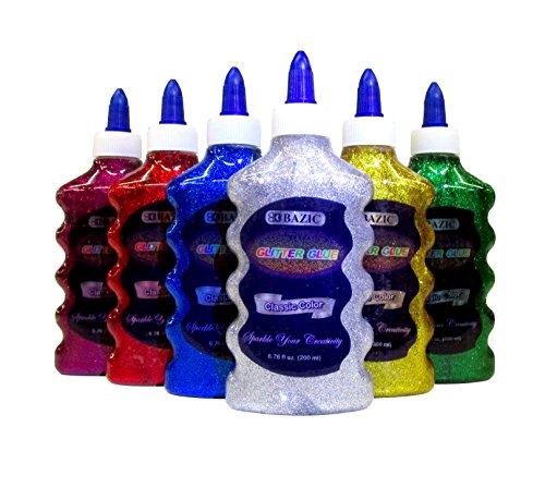 6 Bottles Bazic Glitter Glue Set 200 ML Assorted Colors (Green, Gold, Red, Silver, Blue,Purple) 1 Pack