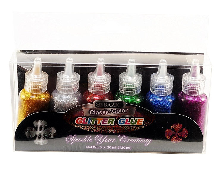 12 Bottles Bazic Glitter Glue Set 120 ML Classic Colors (Green, Gold, Red, Silver, Blue, and Purple) and Neon Colors (Green, Orange, Pink, Yellow, Blue, and Purple) 2 Pack