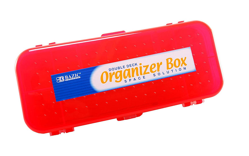 4-Compartment Bazic Double Deck Organizer Box Random Colors (Black, Red, Blue, Green) 4 Pack
