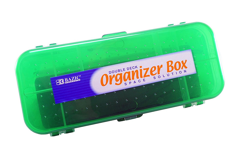 4-Compartment Bazic Double Deck Organizer Box Random Colors (Black, Red, Blue, Green) 4 Pack