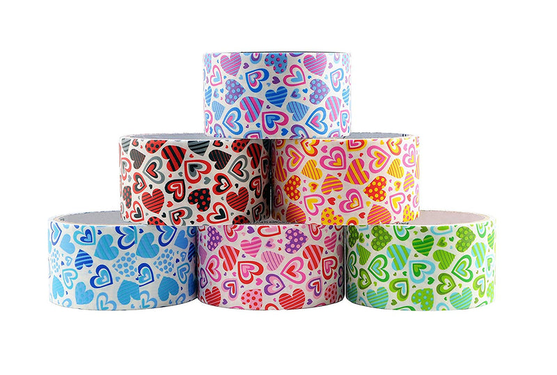 6 Rolls Bazic Heart Themed Decorative Duct Tapes Set (1.88" X 5’) Multi-purpose Self-adhering Tapes Assorted Colors - 6 Pack