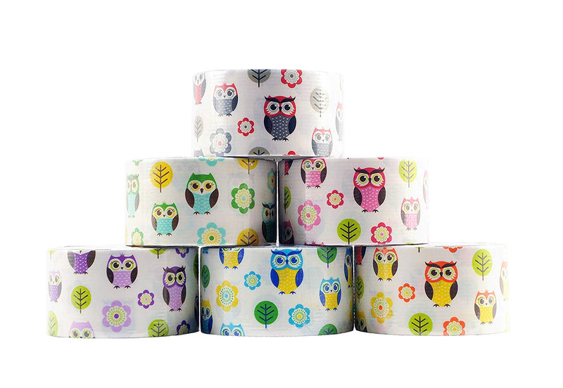 6 Rolls Bazic Owl Themed Decorative Duct Tapes Set (1.88" X 5’) Multi-purpose Self-adhering Tapes Assorted Colors - 6 Packs
