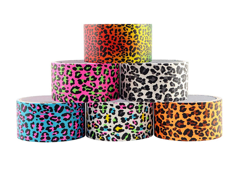 6 Rolls Bazic Leopard Themed Decorative Duct Tapes Set (1.88" X 5’) Multi-purpose Self-adhering Tapes Assorted Colors -  6 Packs