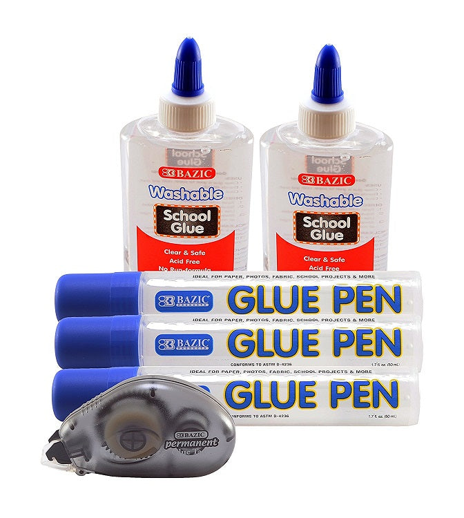 Bazic Glue Kit-Clear Washable School Glue, Refillable Clear Glue Pen, Permanent Glue Tape