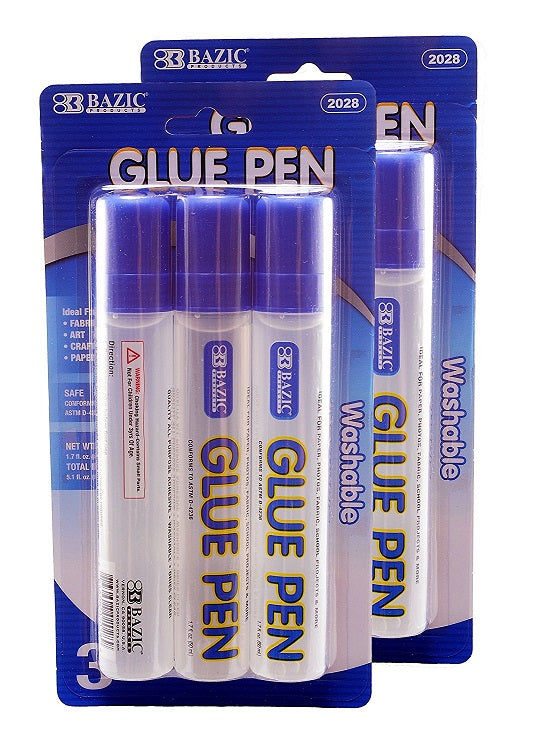 Bazic 6 Glue Pens 50ml Washable Refillable 2 Pack - Northland