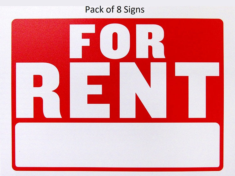 8 Pcs Bazic "For Rent" Signs (9" x 12”) Durable & Weatherproof - 1 Pack