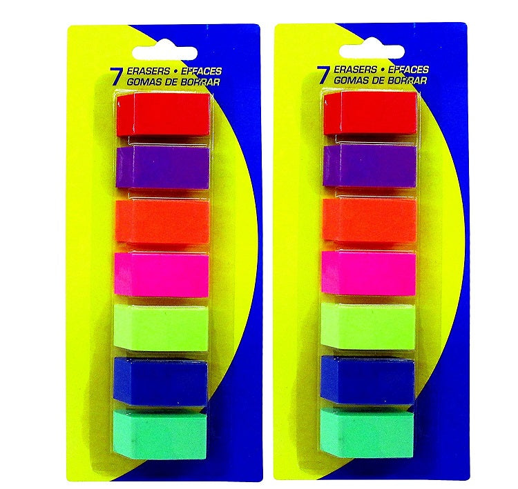 14 Pcs Kamset Beveled Eraser Set Assorted Neon Colors 2 Pack