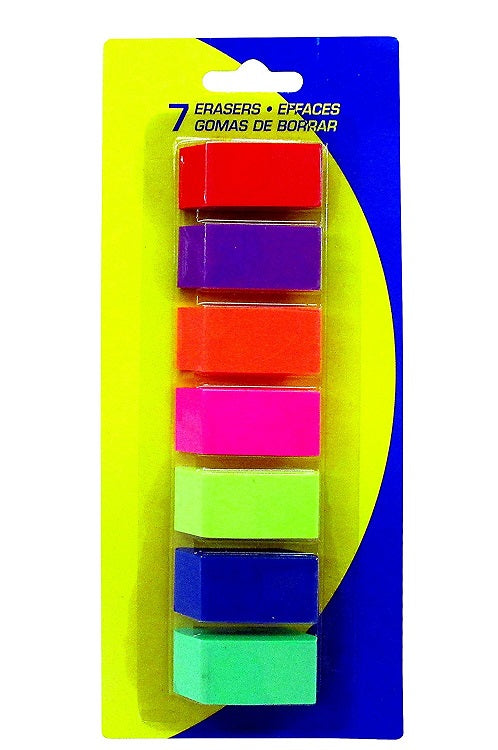 7 Pcs Kamset Beveled Eraser Set Assorted Neon Colors 1 Pack