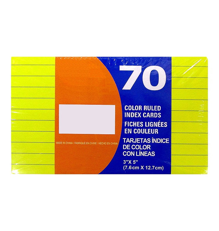 70 Sheets Kamset Index Cards 3” x 5” Ruled Colored - 1 Pack