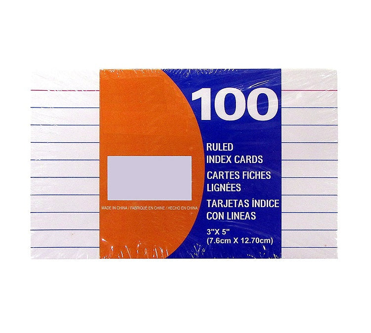 100 Sheets Kamset Index Cards 3” x 5” Ruled White - 1 Pack