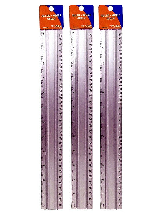 3 Pcs Kamset Aluminum Rulers (Scale: 12 inches and 30cm) Gray - 3 Pack