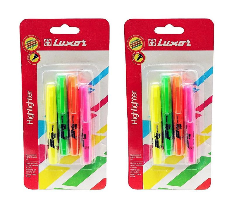 8 Pcs Luxor Mini Highlighter Chisel Tip Multicolor (green, orange, pink, yellow)  - 2 pack
