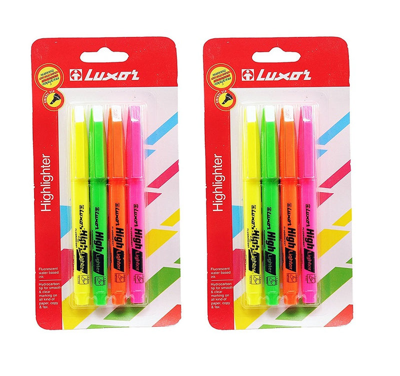 8 Pcs Luxor Mini Highlighter Chisel Tip Multicolor (green, orange, pink, yellow)- 2 pack