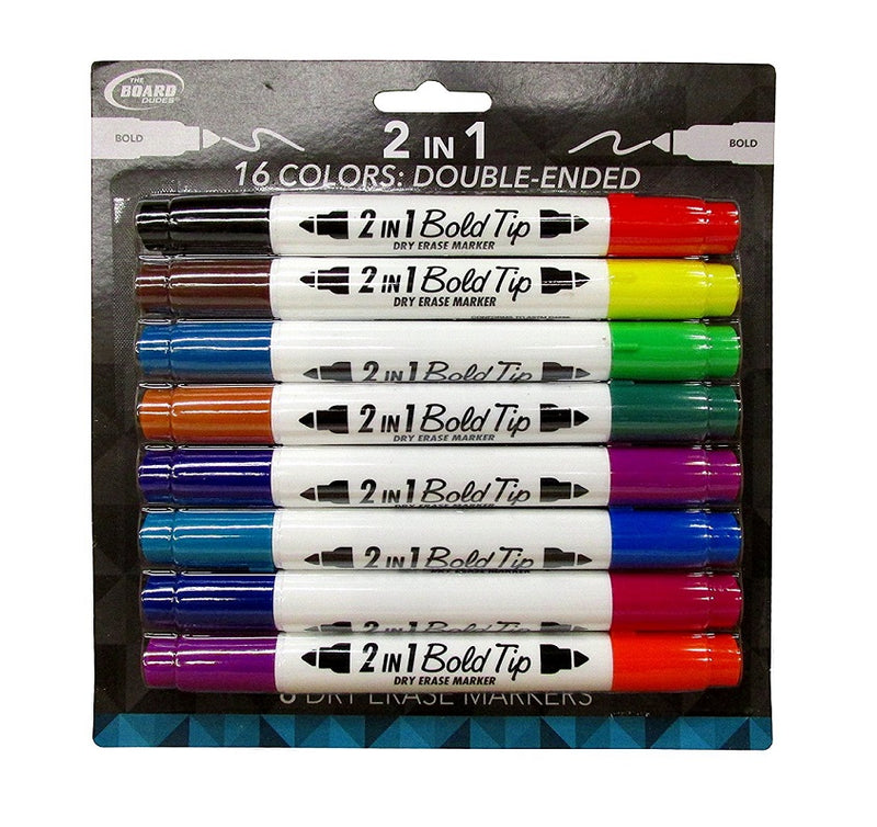 8 Pcs The Board Dudes Double Ended Dry Erase Markers Bold Point Tip Multicolor - 1 Pack