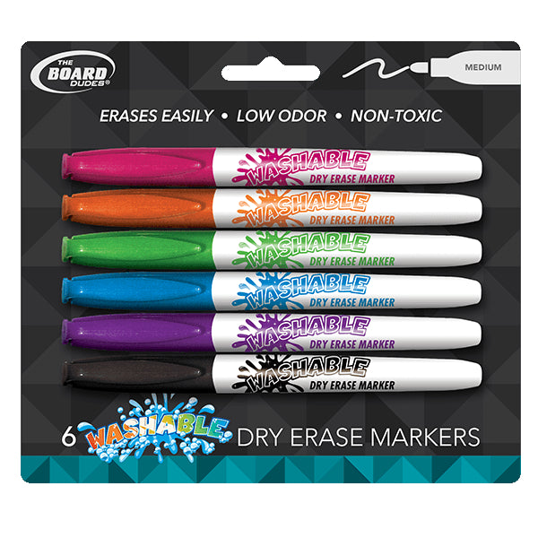 6 Pcs The Board Dudes Dry Erase Markers Medium Tip Multicolor - 1 Pack