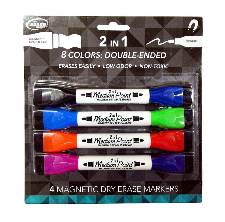 4 Pcs The Board Dudes Double Ended Magnetic Dry Erase Markers Medium Point Tip Multicolor - 1 Pack