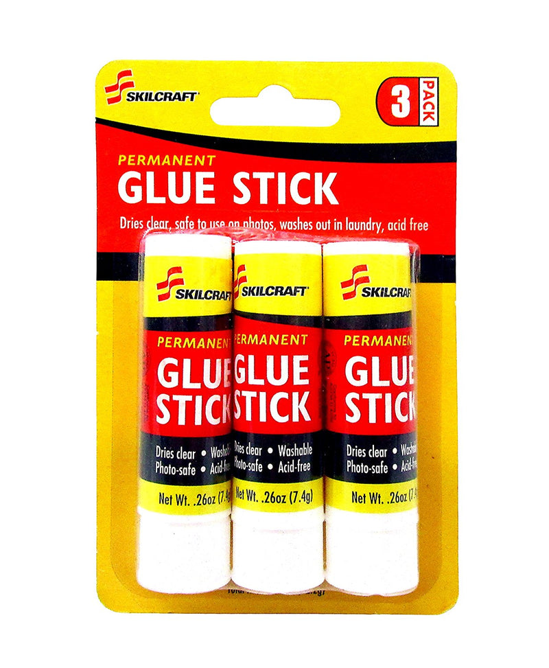3 Pcs Skilcraft Washable All-Purpose School Glue Sticks (0.26 oz) 1 Pack