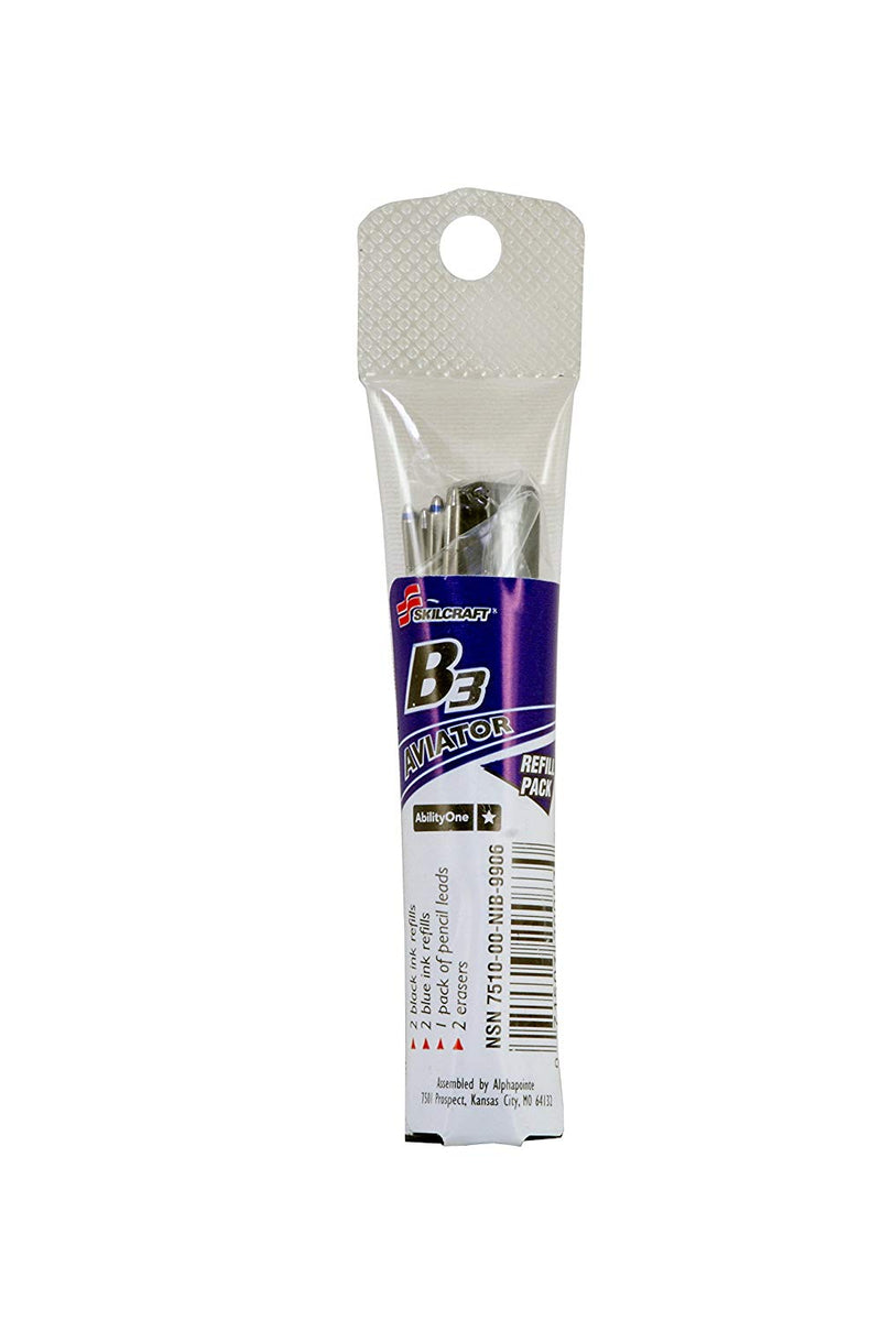 1 Set Skilcraft B3 Aviator Pen Refill Kit in Black & Blue Inks Eraser and 0.5 Pencil Lead - 1 Pack