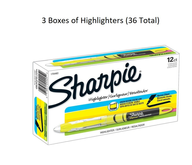 36 Pcs Sharpie Accent Liquid Highlighters Pen Style & Chisel Tip Fluorescent Yellow - 3 Packs