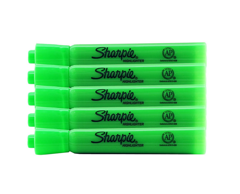 5 Pcs Sharpie Accent Liquid Highlighters Pen Style & Chisel Tip Fluorescent Green -1 Pack