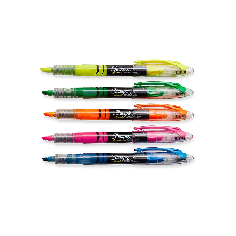 5 Pcs Sharpie Accent Liquid Highlighters Pen Style & Chisel Tip Multicolor 1 Pack
