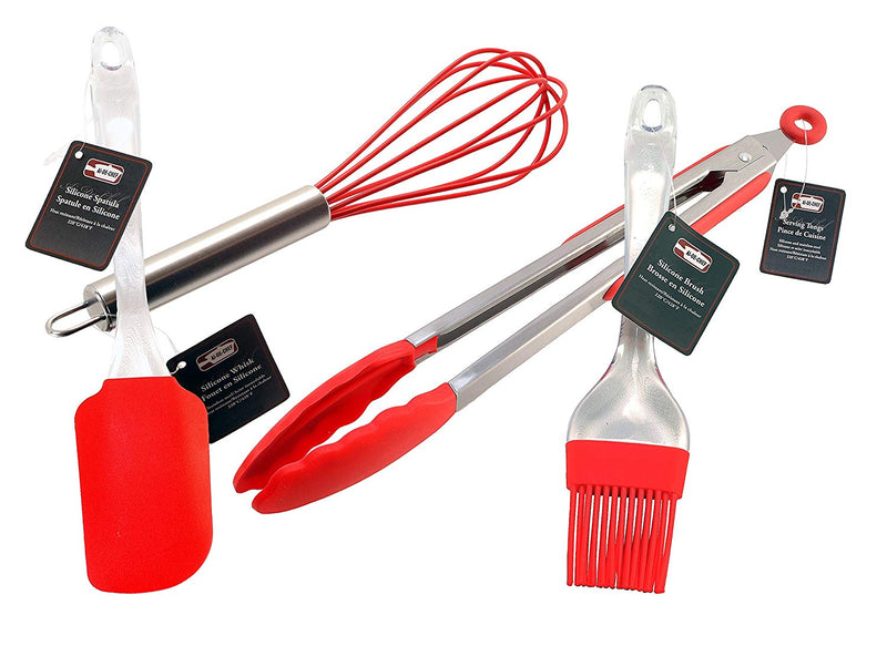 4-Pc Ai-De-Chef Silicone Cooking Set ( 1 Whisk + 1 Brush + 1 Serving Tongs + 1 Spatula) - 1 Pack