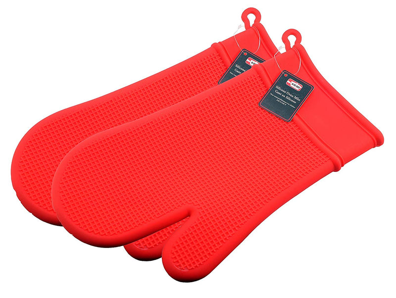 2 Pcs Ai-De-Chef Red Silicone Oven Mitt Non-Slip and Heat Resistant Up to 428ºF - 1 Pair