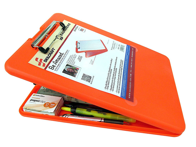 Skilcraft Lightweight Portable Storage Clipboard (8.50” X 11”) Polypropylene Fluorescent Orange 1 Pack