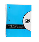 4 Pcs Three Leaf 3 Subjects Spiral Notebook (10.5' x 8')  College Ruled 120 Sheets Random Colors  (Blue, Black, Pink and Green) - 4 Pack