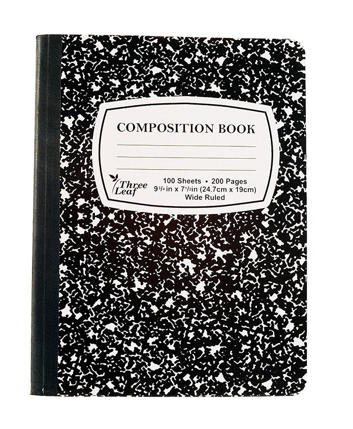 1 Pc Three Leaf Composition Notebook 9 3⁄4 x 7 1⁄2  Wide Ruled 100 Sheets Black Marble Design 1 Pack