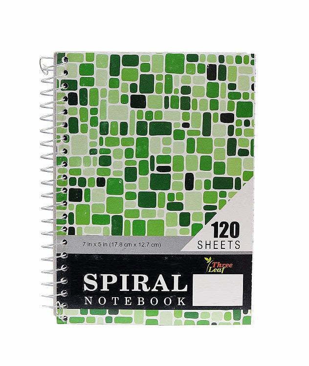 3 Pcs Three Leaf Spiral Bound Notebook (7'x5')  College Ruled 120 Sheets Stylish Colors 3 Pack