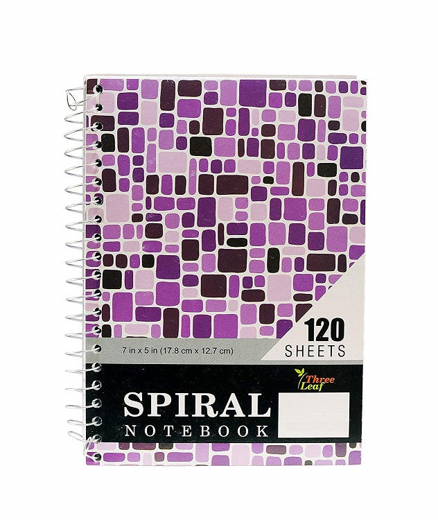 3 Pcs Three Leaf Spiral Bound Notebook (7'x5')  College Ruled 120 Sheets Stylish Colors 3 Pack