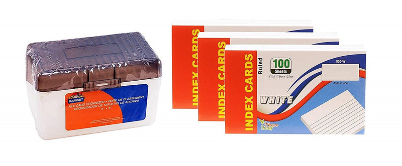 300 Pcs Three Leaf Index Cards 3” x 5” Ruled White + 1  Plastic Index Card Case (Blue or Black) 3 Pack