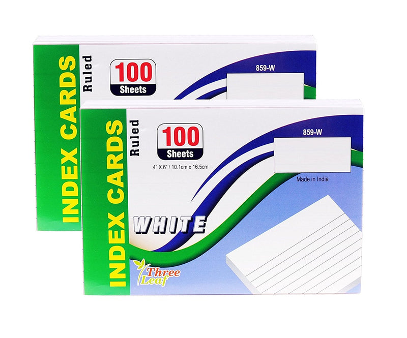 100 Sheets Three Leaf Index Cards Ruled White - 2 Pack