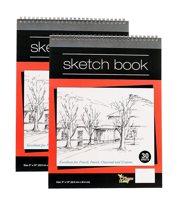 30 Sheets Three Leaf Wired Sketchbook ( 9'x12' ) Off-white Colored Sheets for drawing and sketching 2 Pack