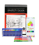 30 Sheets Three Leaf Sketch Book Set ( Wired Sketchbook 9”x12” + 8 Neon Gel Pens + 12 Colored Pencils + 18 Oil Pastels) - 1Pack