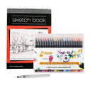 30 Sheets Three Leaf Set Wired Sketchbook "9x12” + 1 Pack Watercolor Brush Pens With 1 Water Brush-1 Set