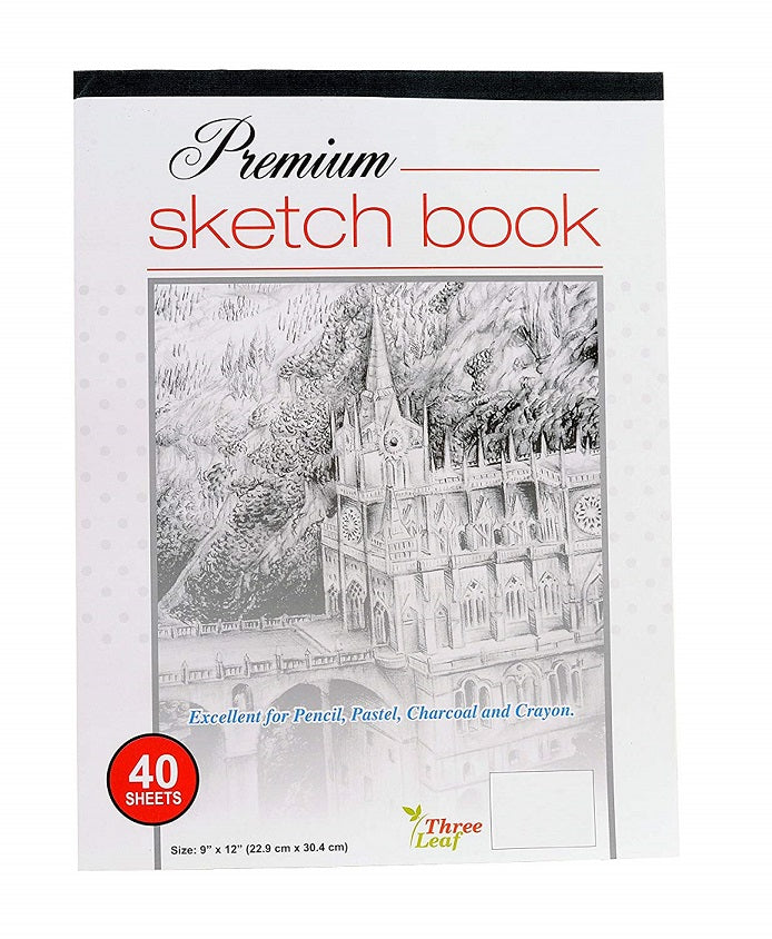 40 Sheets Three Leaf Premium Sketchbook ( 9'x12' ) Off-white Colored Sheets for drawing and sketching 1 Pack