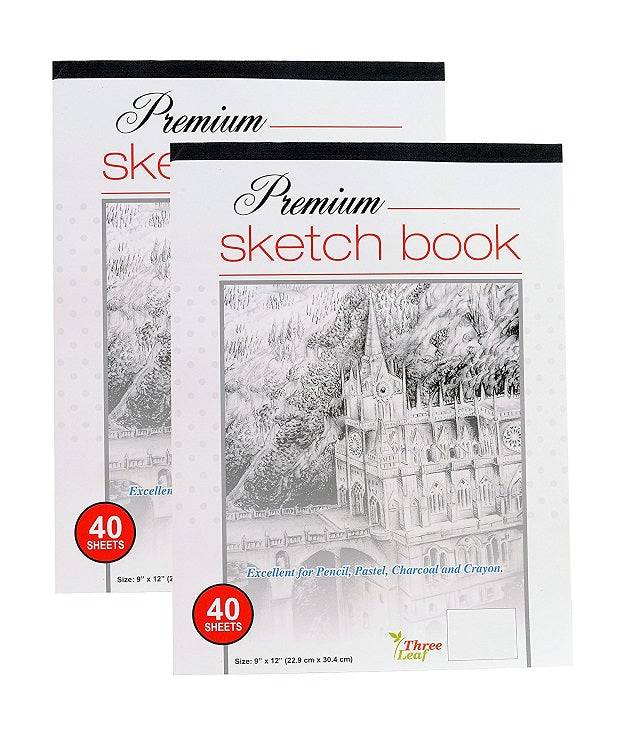 40 Sheets Three Leaf Premium Sketchbook  9'x12' Off-white Colored Sheets for drawing and sketching - 2 Pack